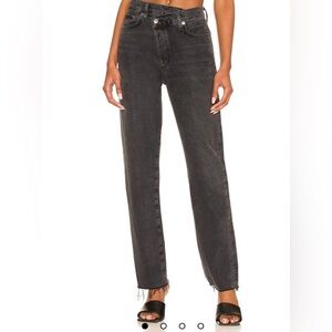 Agolde Criss Cross Straight Leg Jeans in Shambles Washed Black
